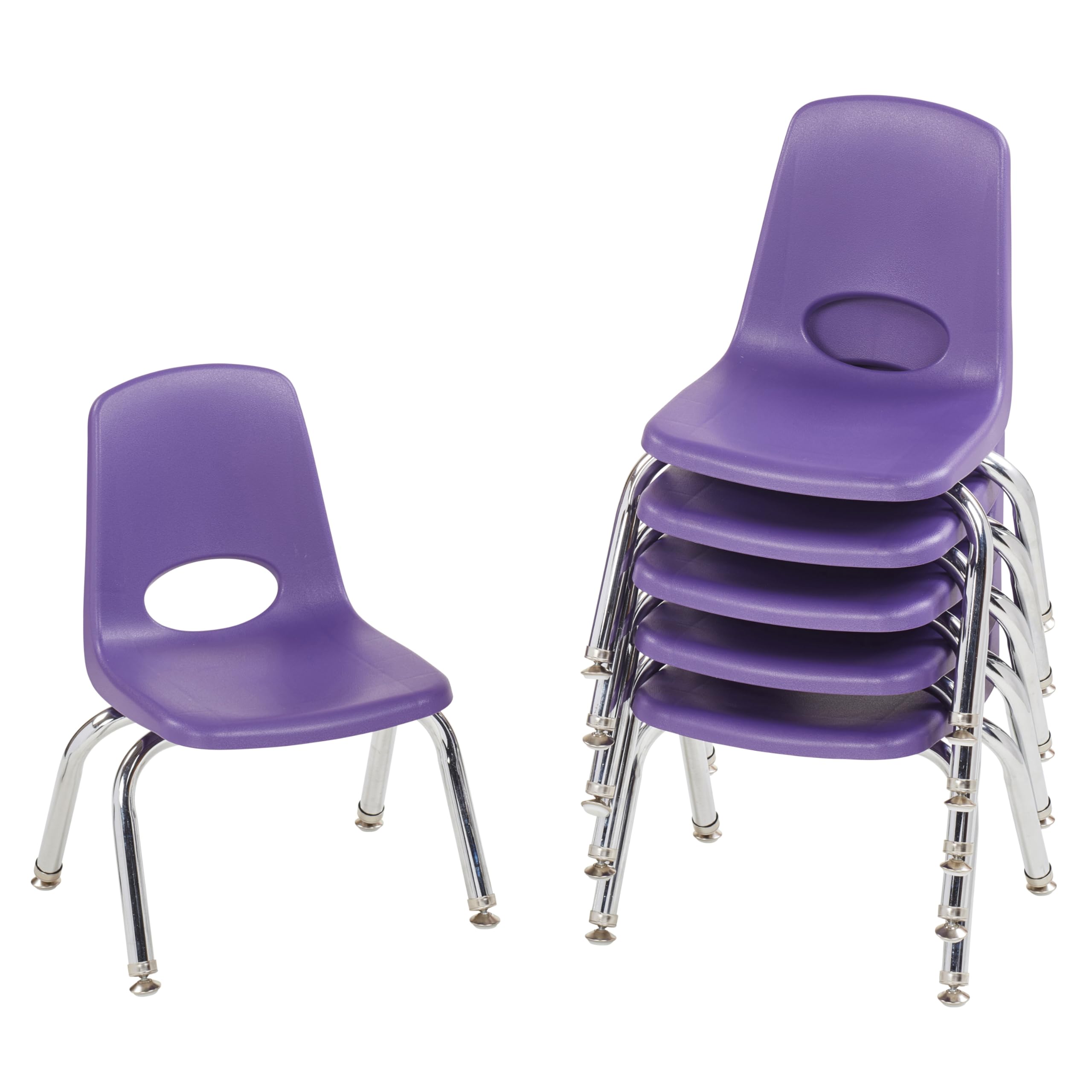 Factory Direct Partners 10356-PU 10 School Stack Chair, Stacking Student Seat with Chromed Steel Legs and Nylon Swivel Glides fo