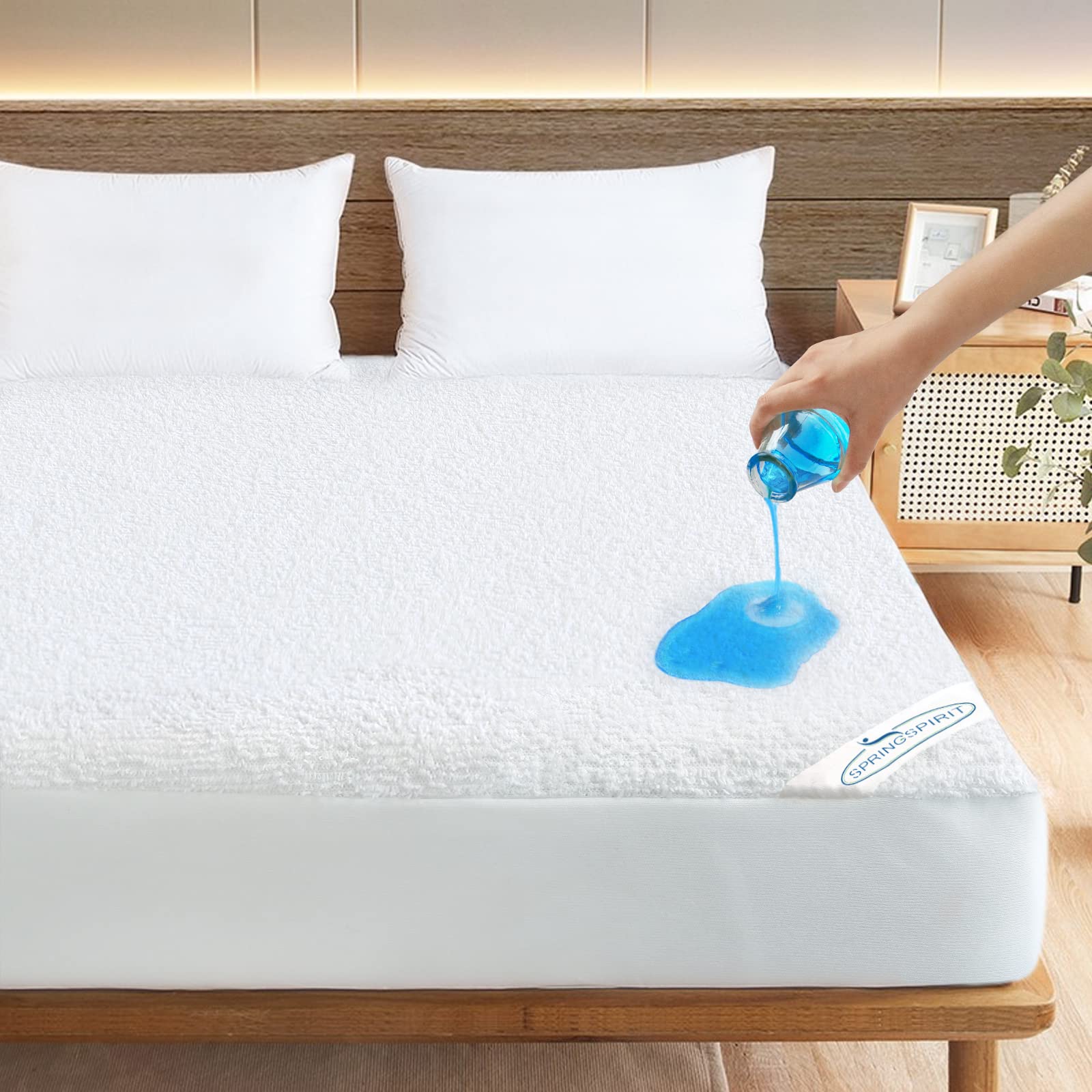 Springspirit Twin Extra Long (Xl) Waterproof Mattress Protector Terry, Premium Fitted Sheet Up To 14' For College Dorm Room, Br
