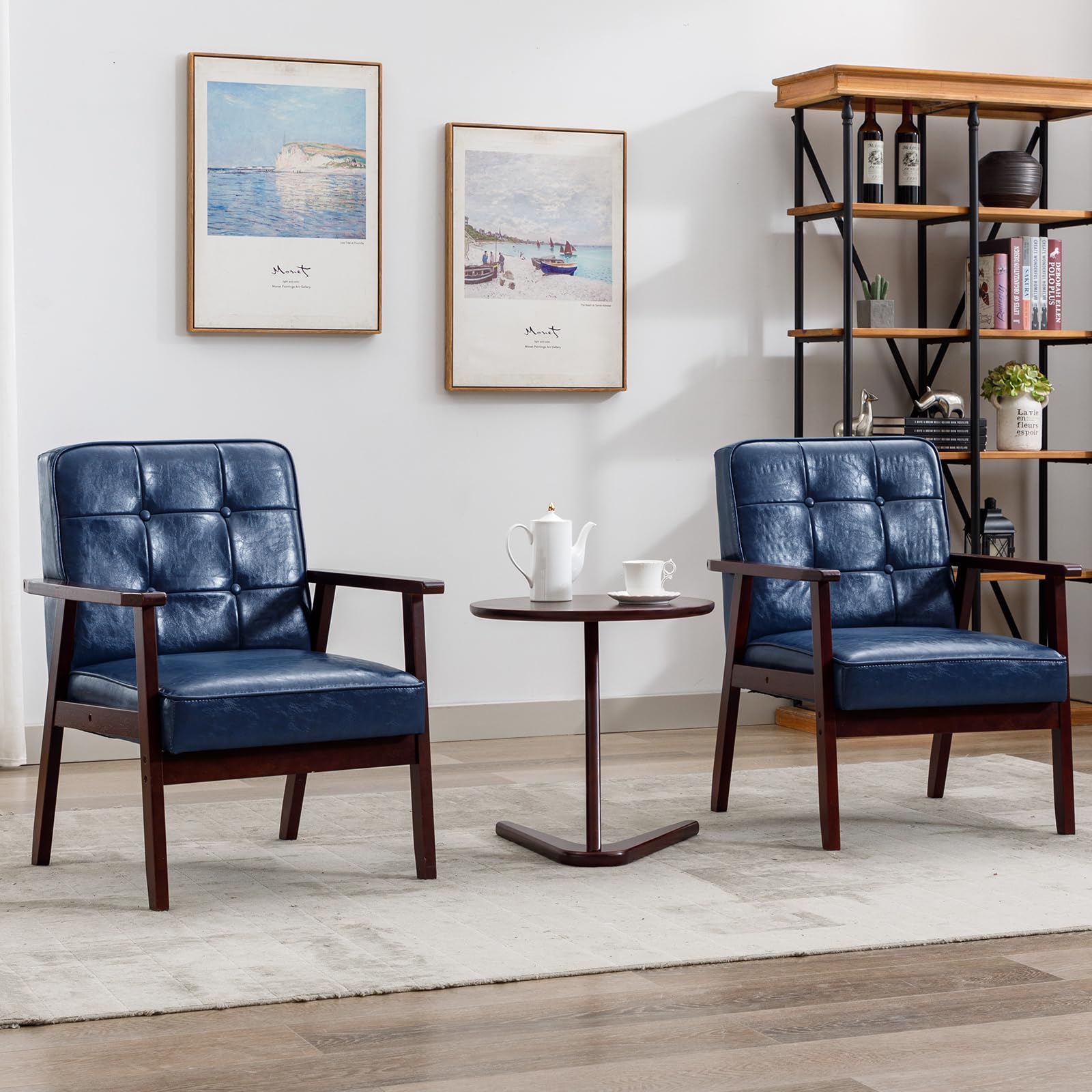 Okeysen Accent Chairs Set Of 2, Mid Century Modern Accent Chair, Retro Wood And Leather Armchairs Side Chair, Lounge Reading Com