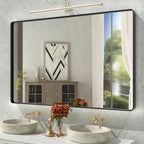 ISTRIPMF Bathroom Mirror Black,55x36 Inch Large Matte Black Bathroom Vanity Mirror,Rectangle Black Metal Framed Mirror for Wall,