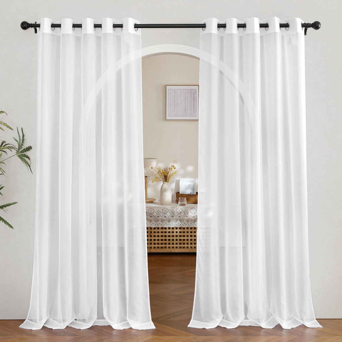 Nicetown Voile White Sheer Curtains 84 Inches Long For Sliding Glass Door, Grommet Casual Airy & Elegant Extra Wide Window Treat