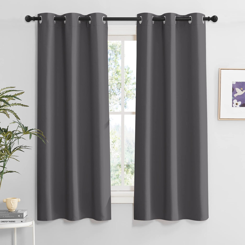 RYB HOME Grey Blackout Curtains 63 inches Length 2 Panels Set, Heavy Duty Solid Curtains Drapes Room Darkening Privcay Window Tr