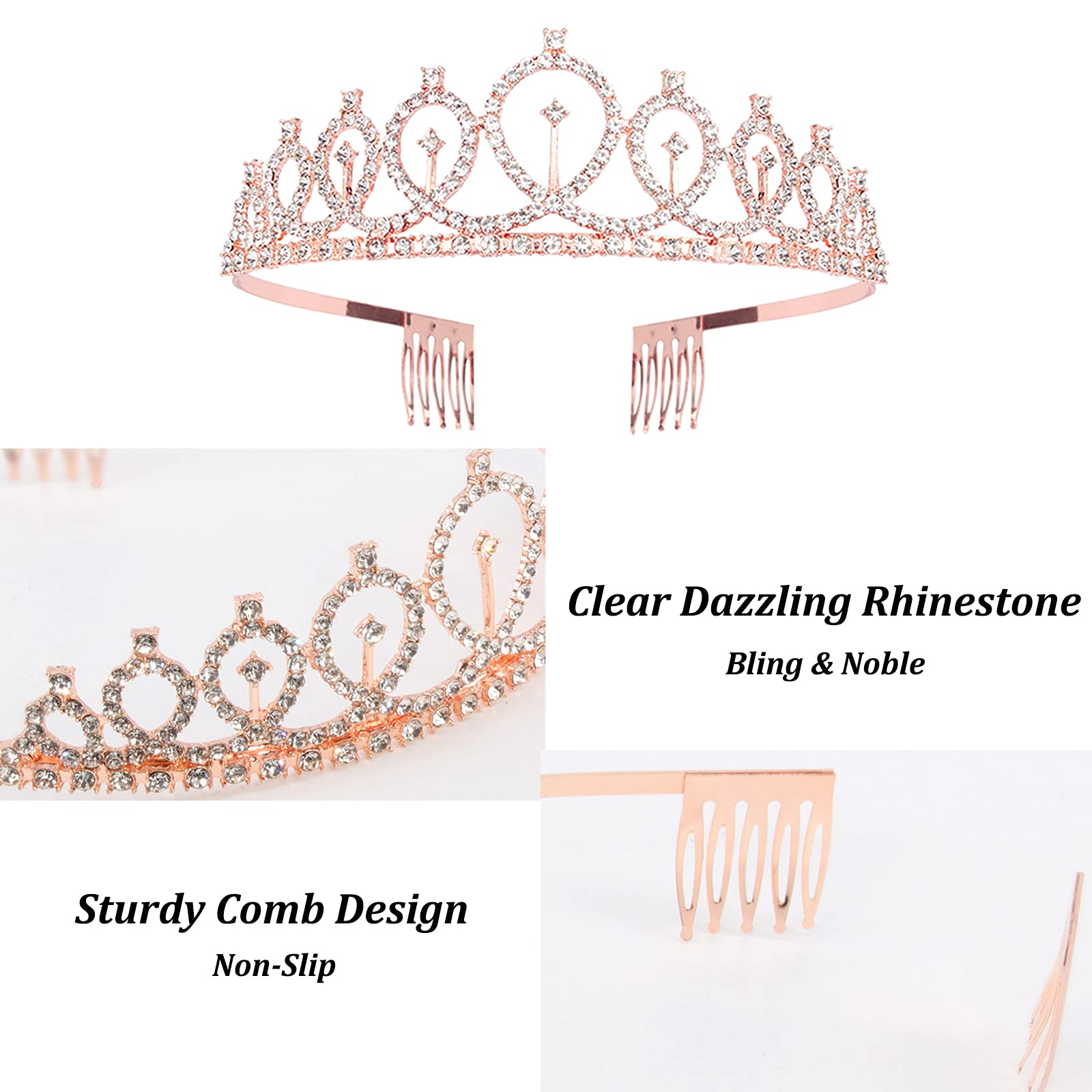 Cavetee Birthday Crown And Sash For Women Birthday Queen Sash & Rhinestone Tiara Set And Sashes For Decorations Rose Gold Birthd