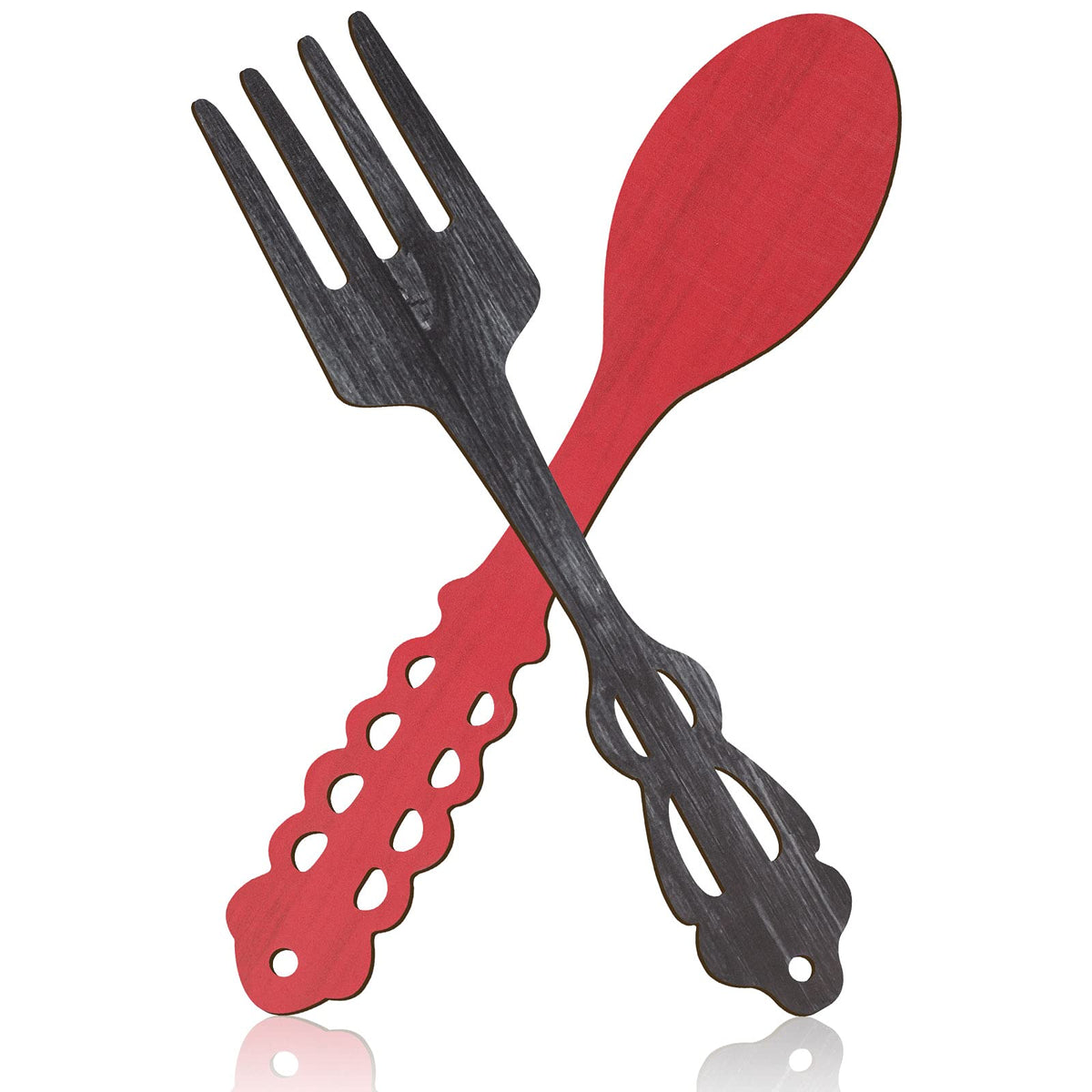 Jetec 2 Pieces Large Fork and Spoon Wall Decor Wooden Spoon Shaped Wall Sign Fork Shaped Hanging Sign Farmhouse Kitchen Wall Dec