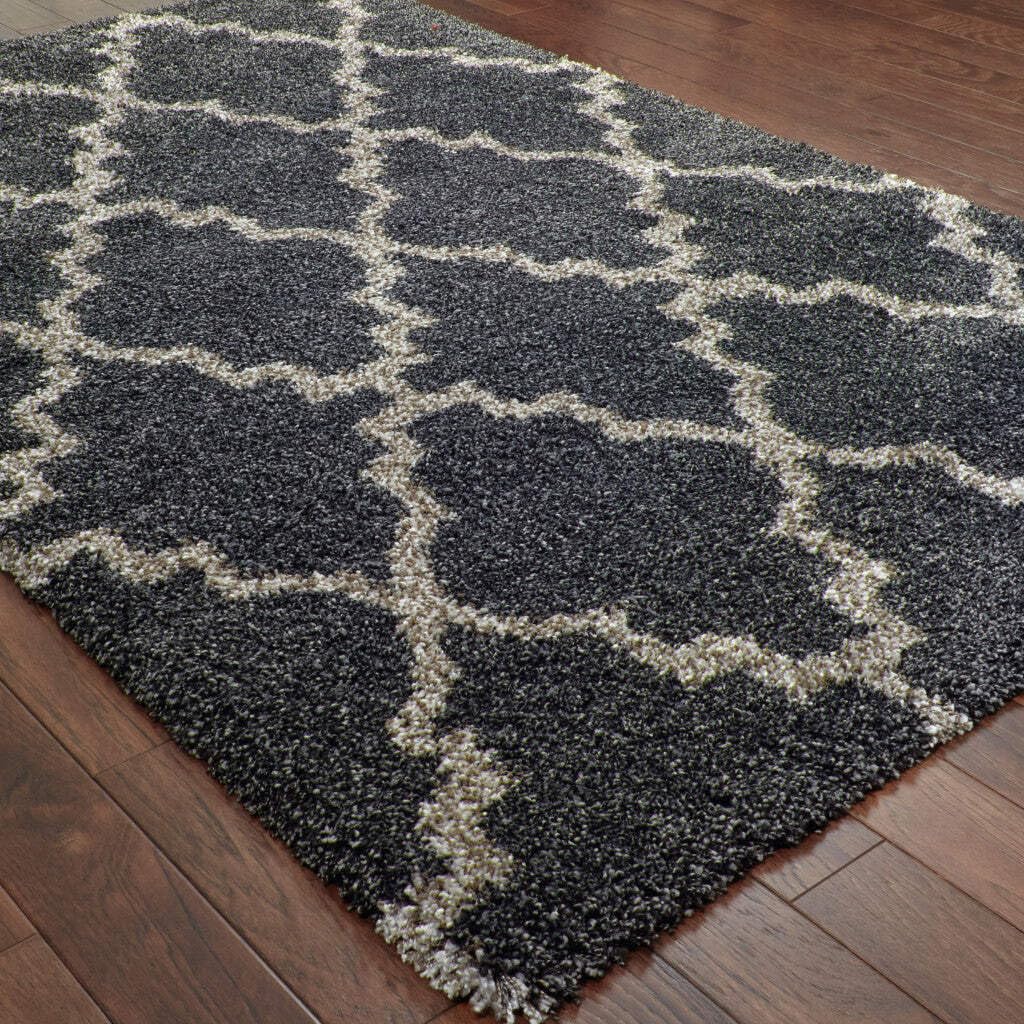 HomeRoots 507903 6 x 9 ft. Charcoal & Gray Geometric Shag Power Loom Stain Resistant Rectangle Area Rug