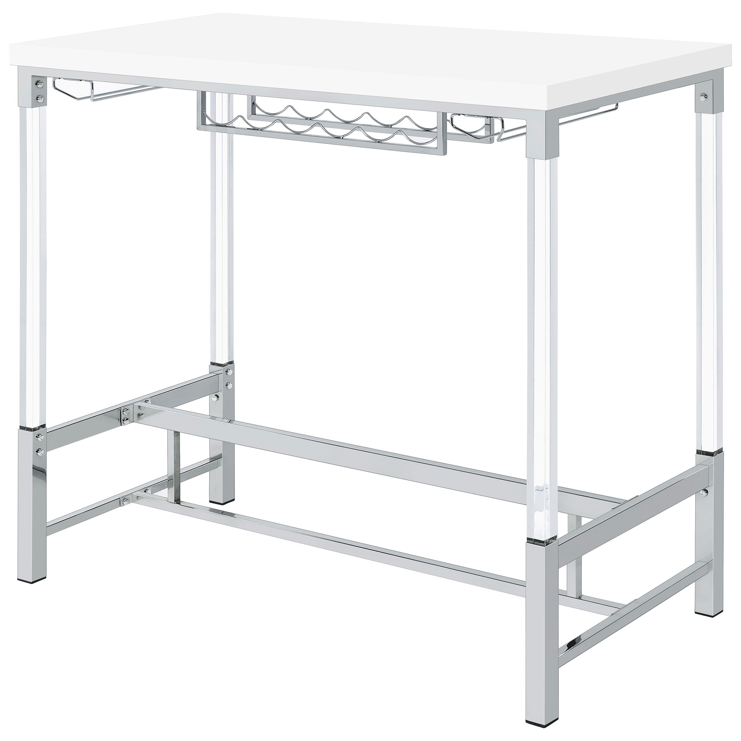 Coaster Home Furnishings Norcrest Pub Height Bar Table with Acrylic Legs and Wine Storage White High Gloss