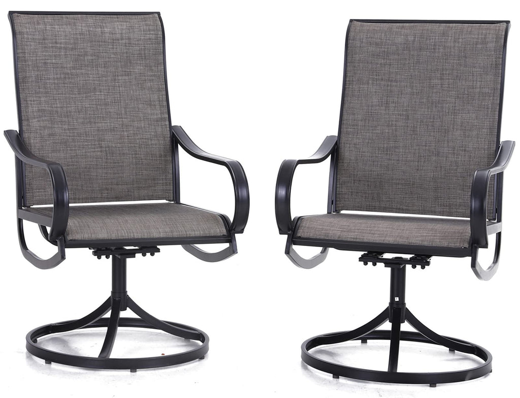 Phi Villa Set Of 2 Patio Swivel Dining Chairs, Outdoor, Metal With Textilene Mesh Fabric, Furniture With Armrest, Black Frame.