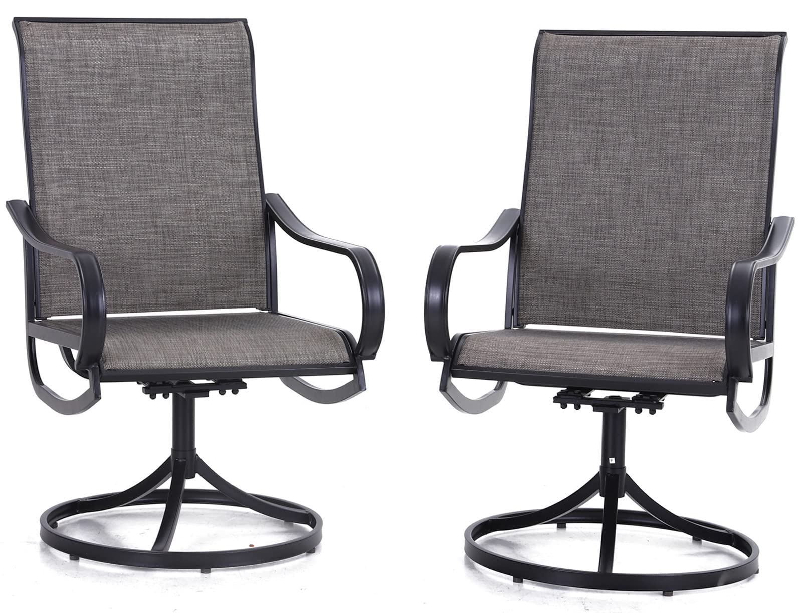 Phi Villa Set Of 2 Patio Swivel Dining Chairs, Outdoor, Metal With Textilene Mesh Fabric, Furniture With Armrest, Black Frame.