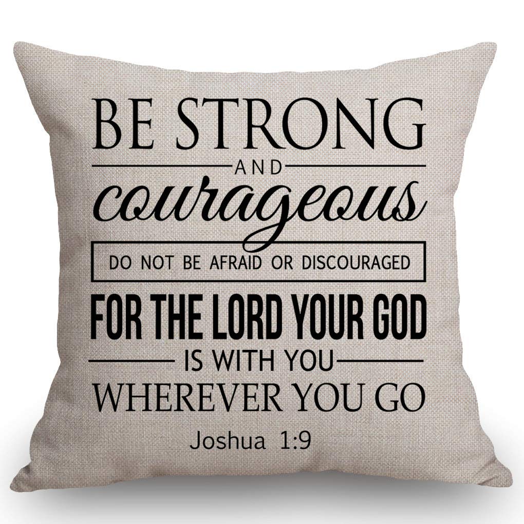 Ssoiu Quote Saying Decor Throw Pillow Covers Be Strong And Courageous Do Not Be Afraid Joshua 1:9 Cotton Linen Decorative Pillow