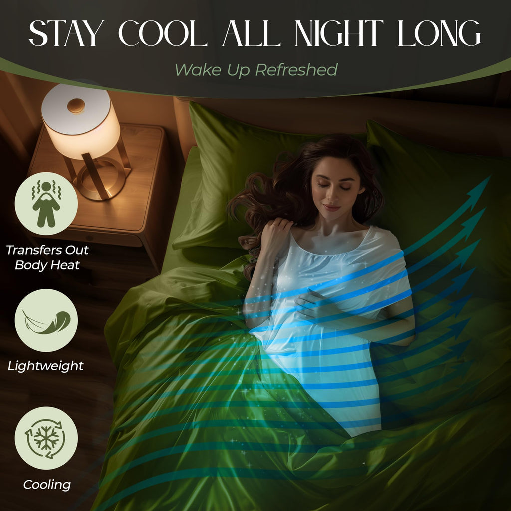 DECOLURE Viscose from Bamboo Sheets Twin Size 3pcs Light Olive Ultra Soft Cooling 17" Deep Pocket