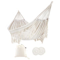 Rooity Indoor Hammock With Macrame Fringe For 2 Persons,Double Boho Hammocks With Tassels,Portable Cotton Rope Hamaca Swing With