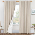 LAMIT Oatmeal 100% Blackout Linen Curtains, 84 Inch Linen Textured Living Room Farmhouse Curtains Room Darkening Back Tab and Ro