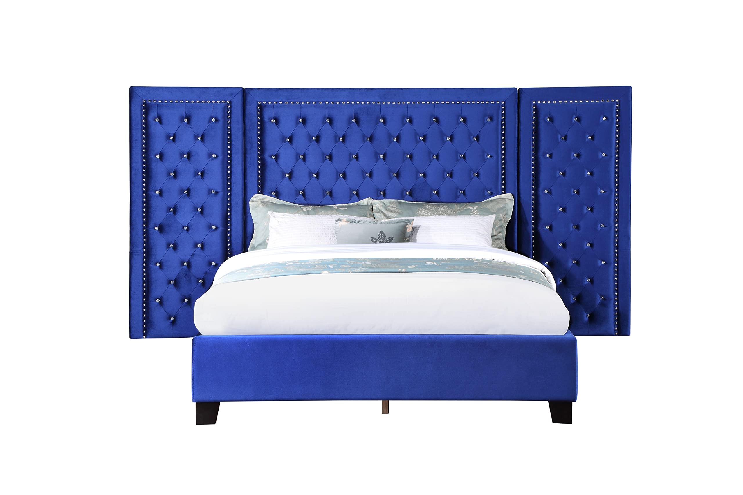 Acme Damazy Eastern King Bed in Blue Velvet
