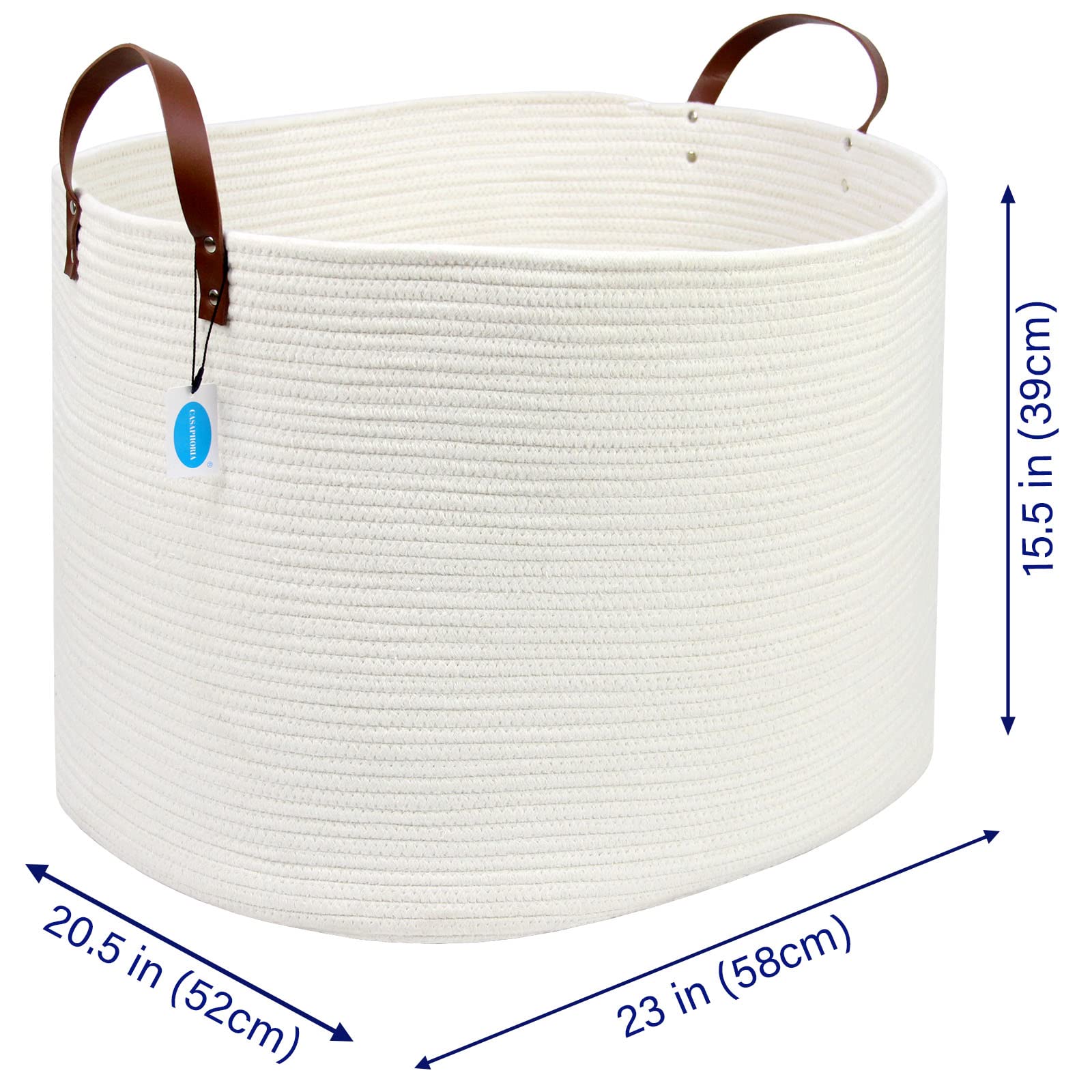 Casaphoria Extra Large Woven Cotton Rope Storage Basket For Organizing Towels Blanket Laundry Baskets For Bathroom,White Tall La