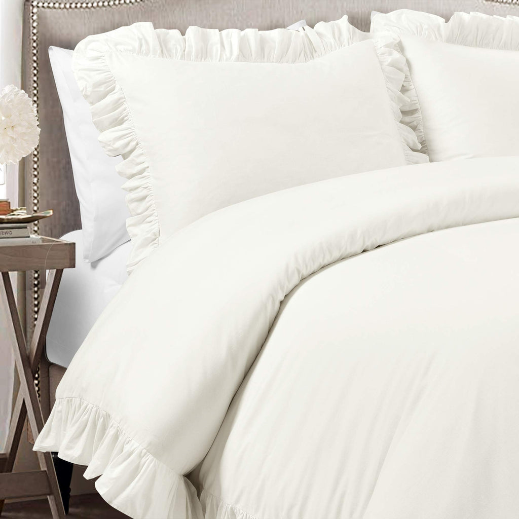 Lush Decor Reyna Ruffle 100% Cotton Duvet Cover Set - 3 Piece Cozy Ruffled Bedding Set - Timeless Elegance And Comfort - Califor