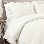 Lush Decor Reyna Ruffle 100% Cotton Duvet Cover Set - 3 Piece Cozy Ruffled Bedding Set - Timeless Elegance And Comfort - Califor