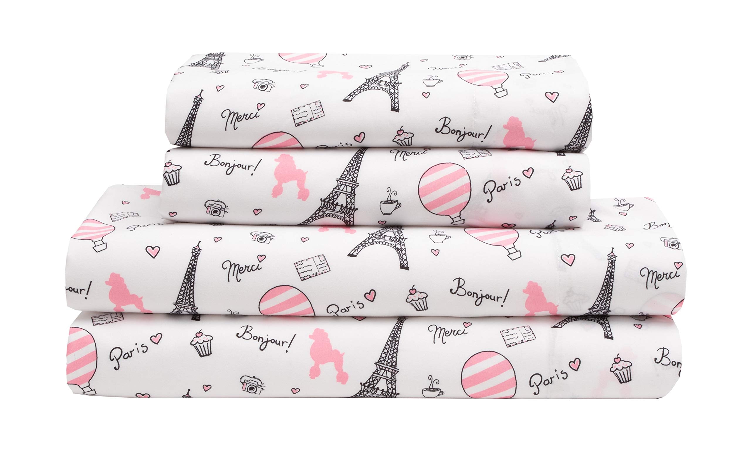 Mallary By Mathhew Kids Super-Soft 100% Microfiber Print Sheet, Bonjour Paris, Twin