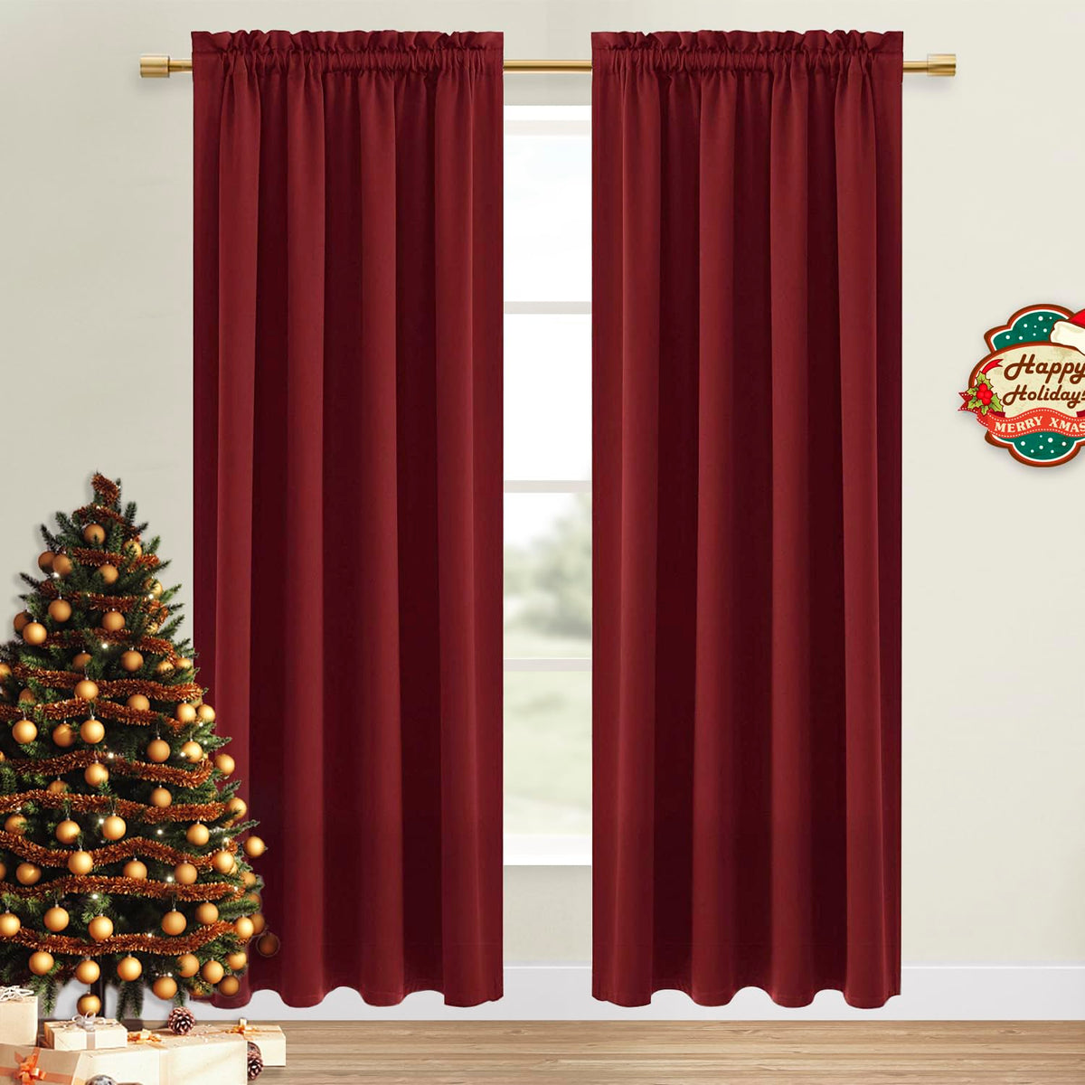 Dwcn Christmas Blackout Curtains For Bedroom - Rod Pocket Thermal Insulated Noise Reducing Noise Reducing Drapes For Living Room