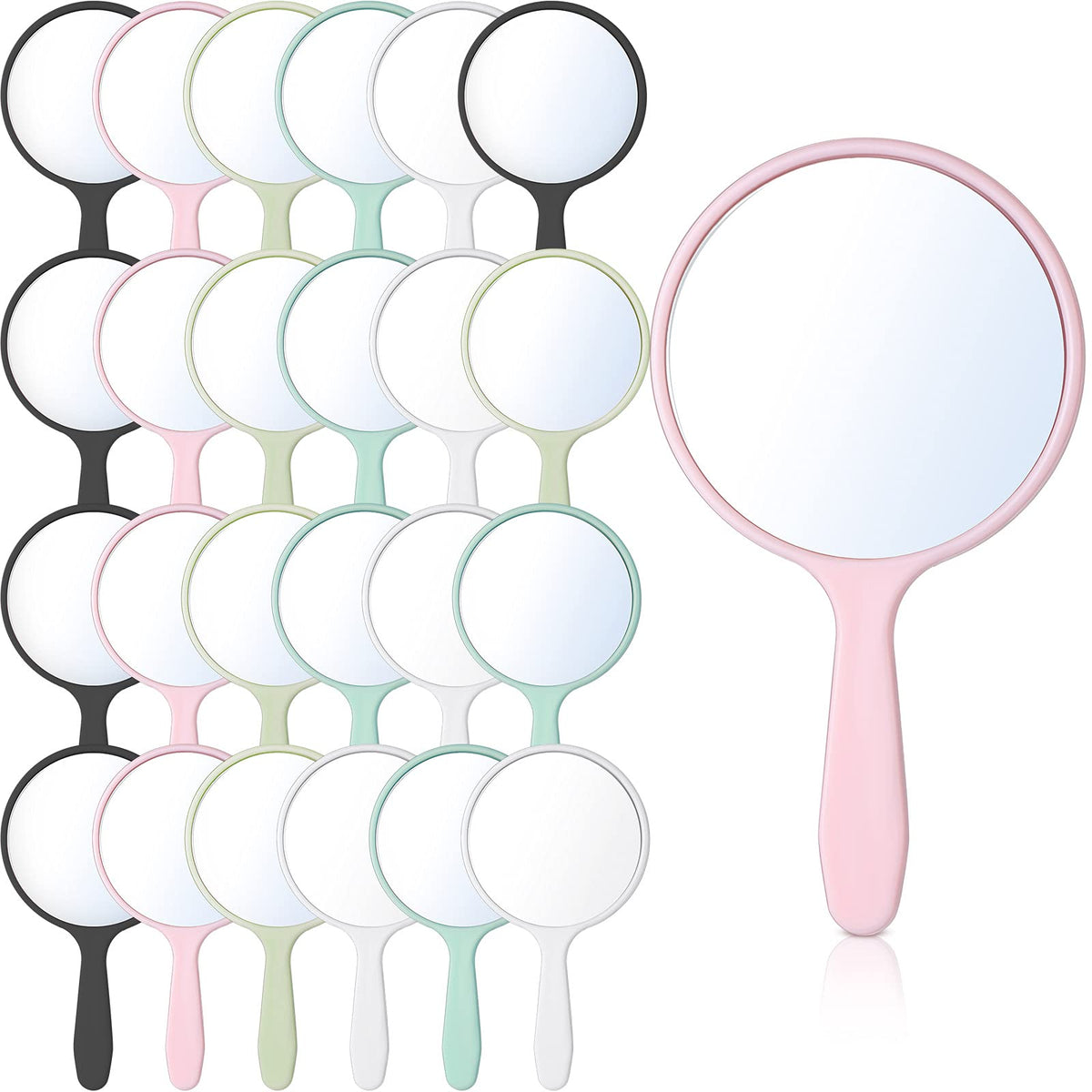 Jetec 25 Pcs Handheld Mirror with Handle, 3.94'' L x 2.17'' W, Small Portable Round Mirror Bulk for Kids Travel Makeup Classroom