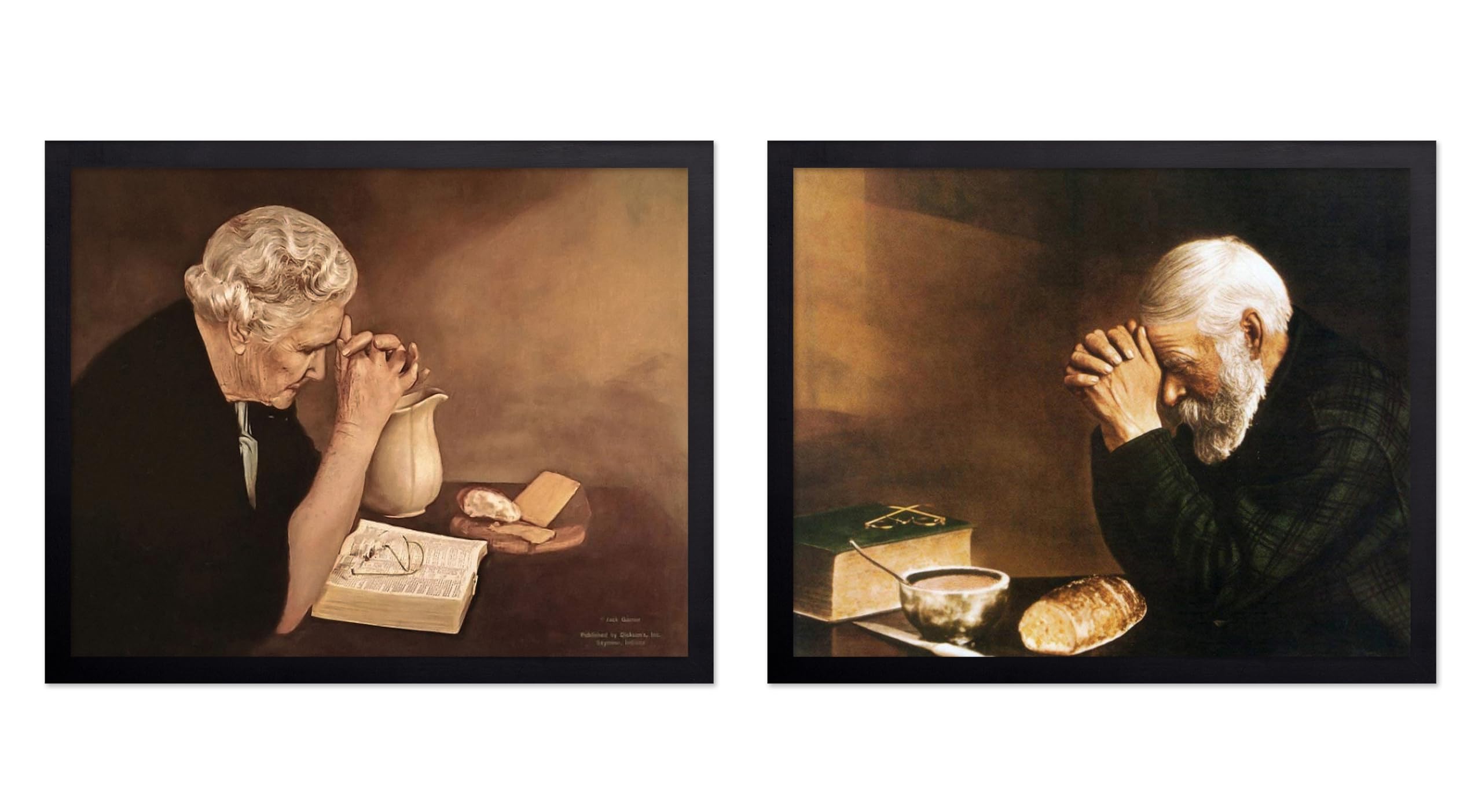 Poster Master 2-Piece Vintage Gratitude Poster - Daily Bread Print - Moody Art - Praying Wise Woman Over Bible Art - Religious C