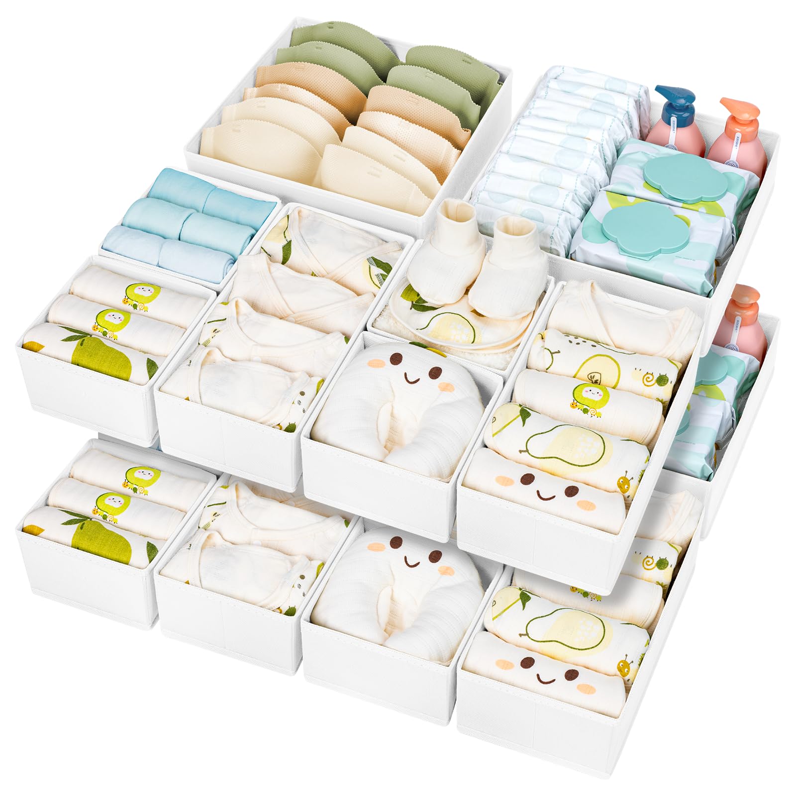 DIMJ Drawer Organizer Clothes 15 Pack - Foldable Baby Organizers and Storage & Dresser Organizer for Bedroom, Closet - Nursery O