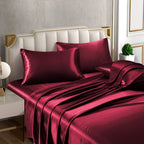 Horbaunal 6 Piece Satin Sheet Set King Size Luxury Silky & Soft Burgundy Satin King Bed Sheet Set With 16'' Deep Pocket, 1 Fitte