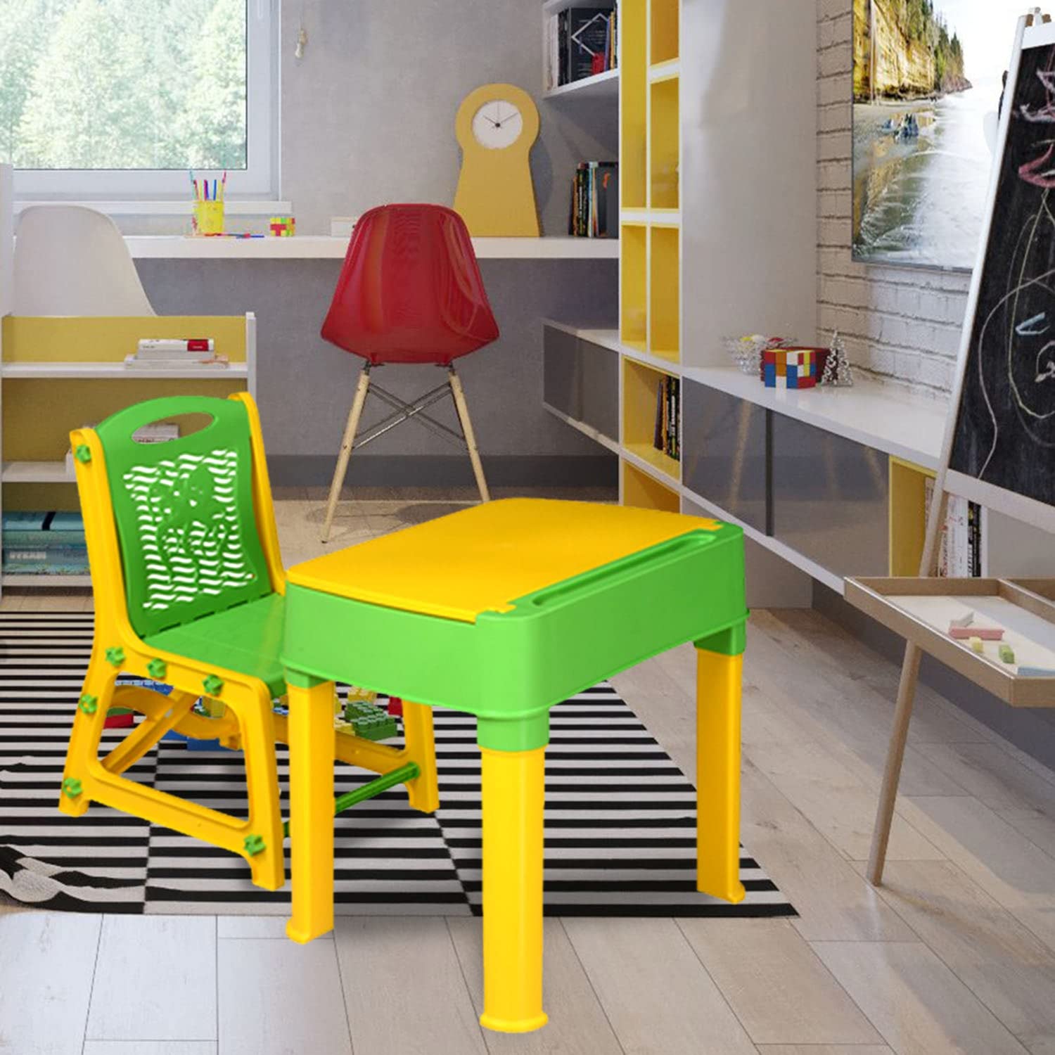 Nilkamal Apple Junior Study Table And Chair Set With Storage For Stationary | Laptop Desk | Dining Breakfast Table For Eating & 