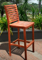 HomeRoots Tan Wood: Eucalyptus Brown Bar Chair with Horizontal Slats