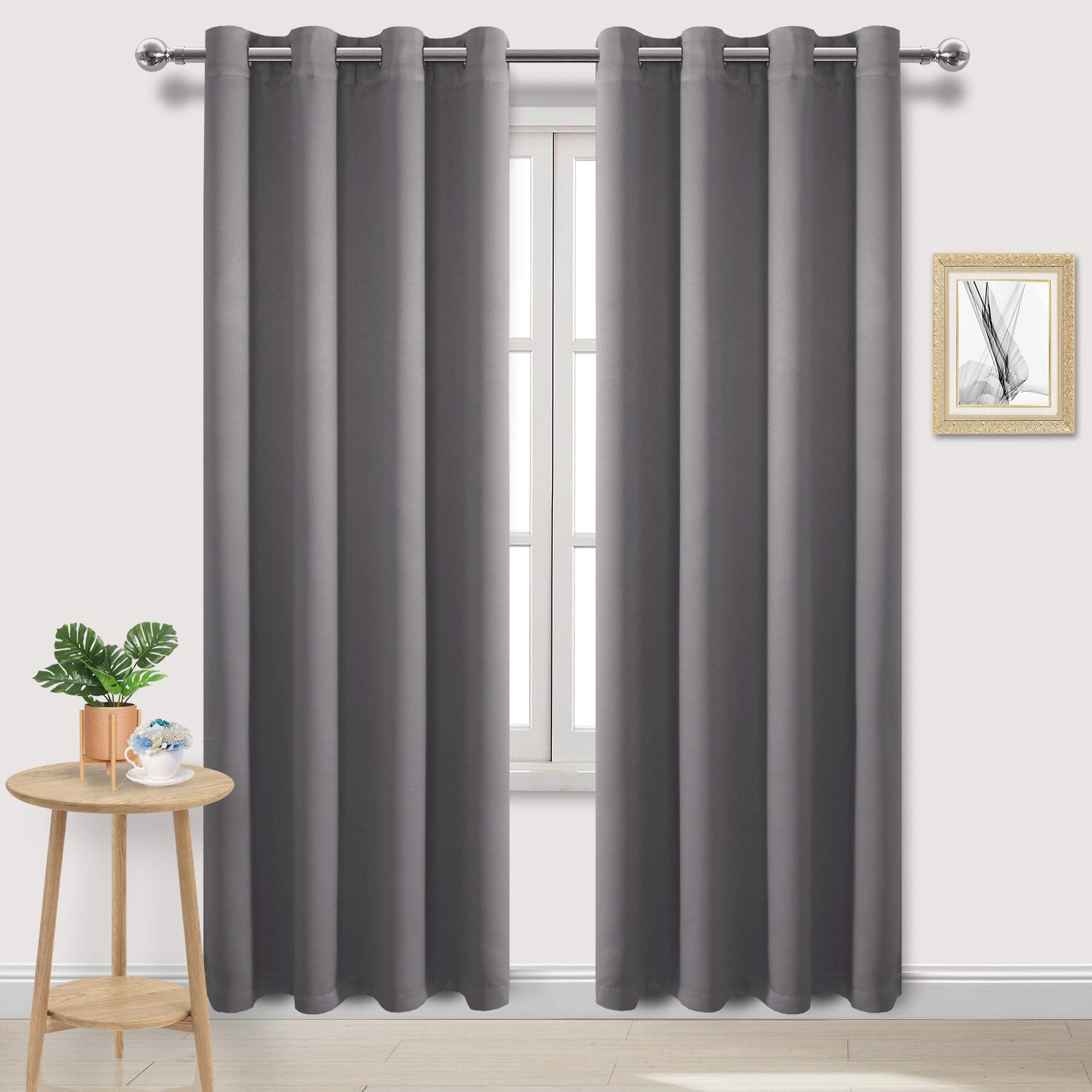 Dwcn Grey Blackout Curtains For Bedroom, Room Darkening Thermal Curtains 84 Inches Long, Solid Grommet Curtains Drapes For Livin