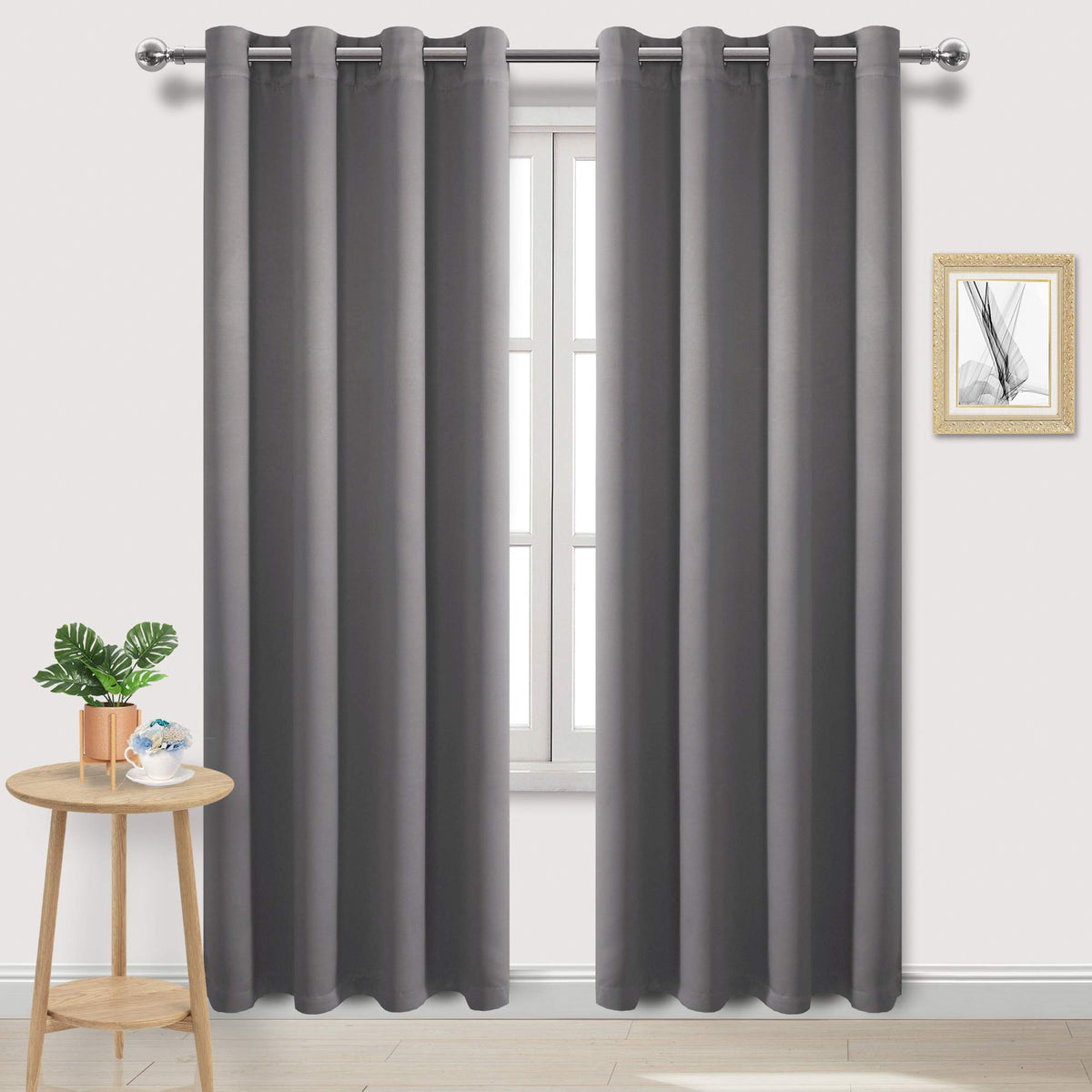 Dwcn Grey Blackout Curtains For Bedroom, Room Darkening Thermal Curtains 84 Inches Long, Solid Grommet Curtains Drapes For Livin