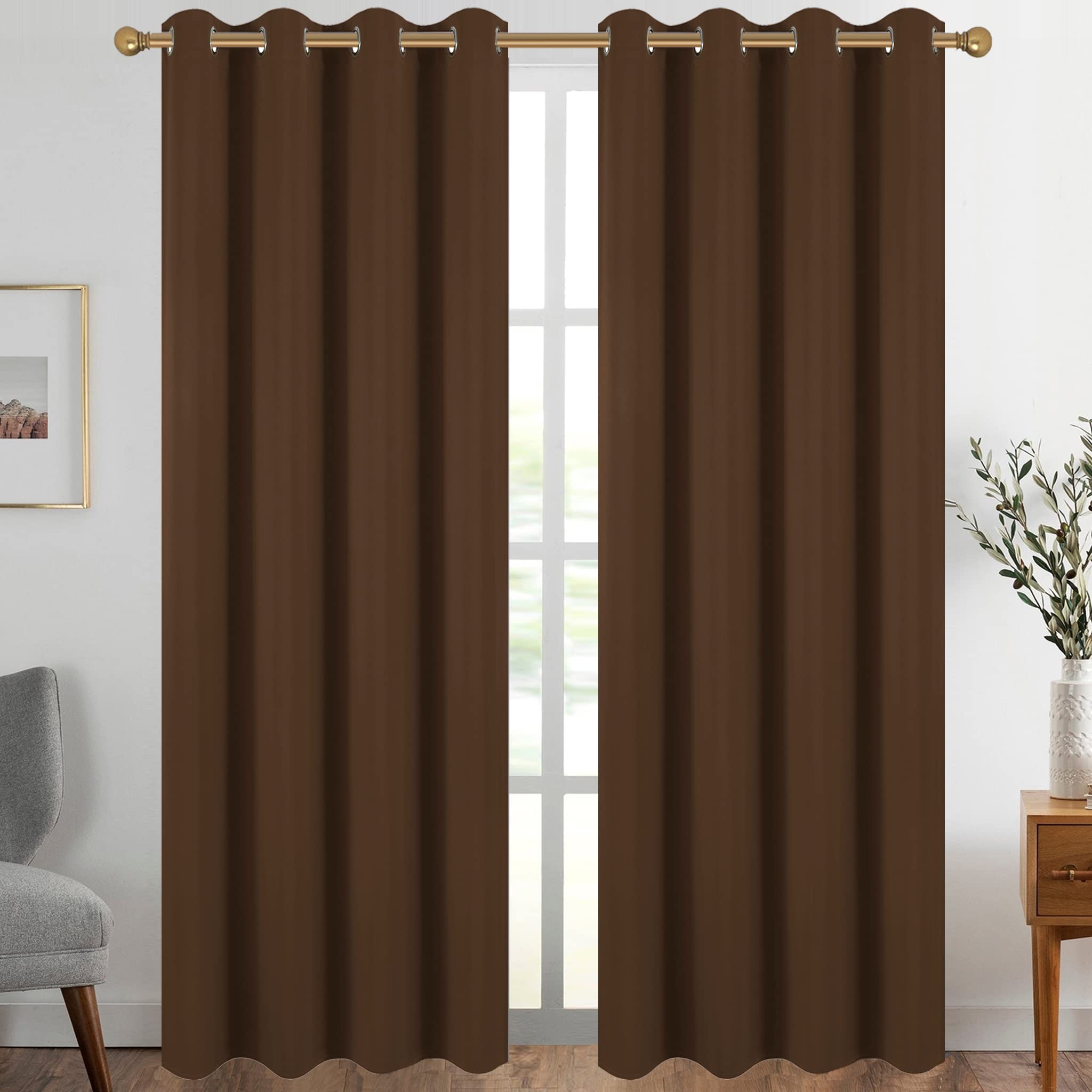 Diraysid Chocolate Brown Grommet Blackout Curtains For Bedroom Thermal Insulated Room Darkening Curtains Drapes, 66 X 84 Inch, 2