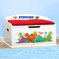DIBSIES Personalized Creative Wonders Toy Box, Dinosaurs, 30 x 19.25 x 18 inches, Soft-Close Lid (White)