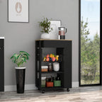 Rosemont Kitchen Cart, 2 Open Shelves, 4 Casters, 1 Drawer, Black/Light Oak