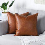 Mandioo Set Of 2 Faux Leather Decorative Throw Pillow Covers Modern Solid Outdoor Cushion Cases Luxury Pillowcases For Couch Sof