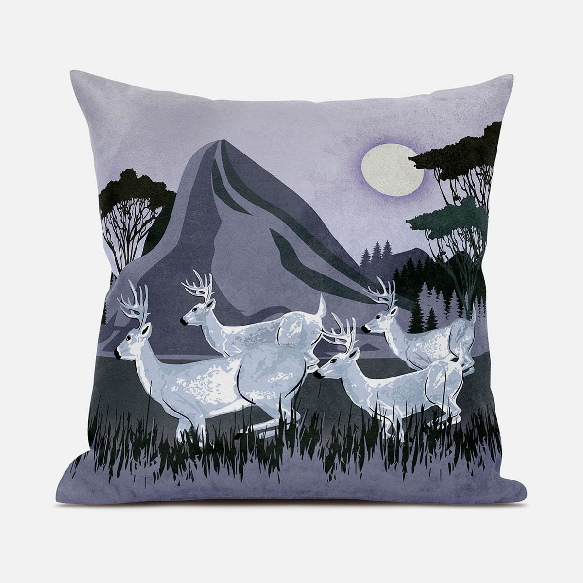 HomeRoots 28x28 White Muted Purple Deer Blown Seam Broadcloth Animal Print Throw Pillow