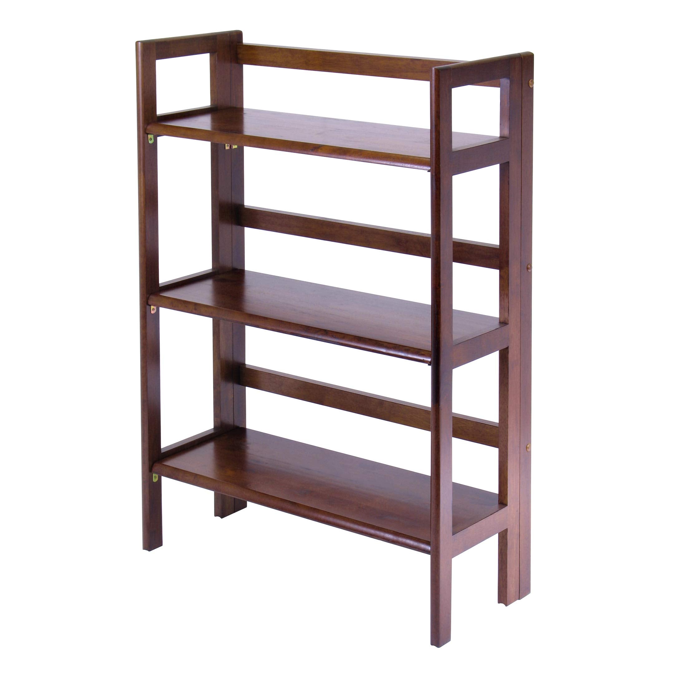 Winsome Wood Torino 3-PC Set Folding Bookcase w/Fabric Basket Storage and Organization, Antique Walnut/Black