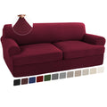 Turquoize 3 Piece T Cushion Sofa Slipcovers Sofa Cover For T Cushion Sofa Couches Stretch Couch Cover Furniture Covers With 2 Individual T Cushion Covers, Machine Washable (2 Cushion Sofa, Burgundy)
