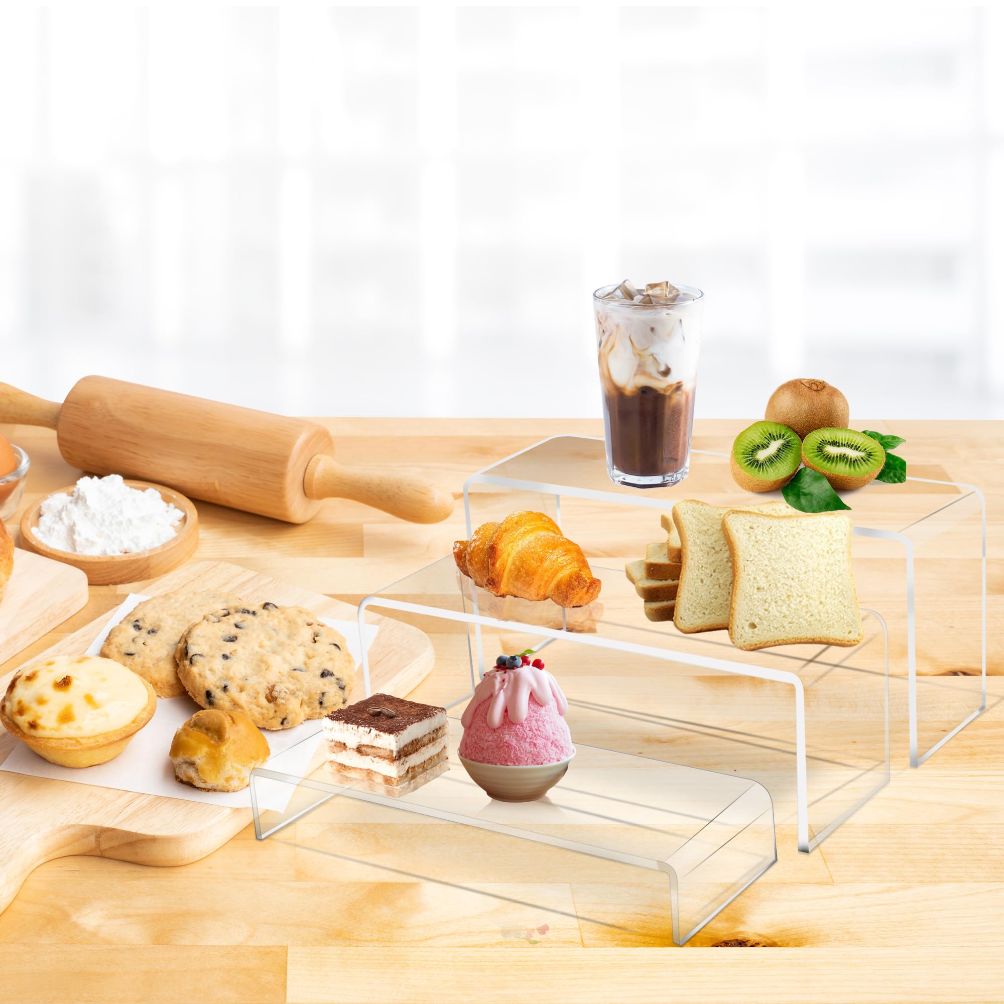 Jusalpha 3 Pc Large Clear Acrylic Riser Set, Acrylic Display Risers Shelf Showcase Fixtures For Jewelry, Display Stand For Amiib