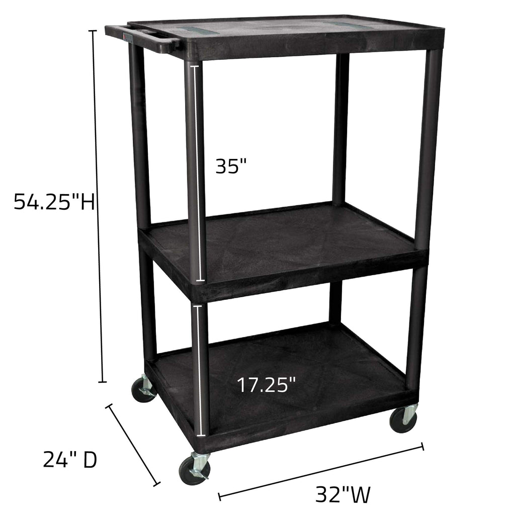 LUXOR LE54-B Video Table Presentation Endura AV Cart with 3 Plastic Open Shelves, Black