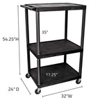 LUXOR LE54-B Video Table Presentation Endura AV Cart with 3 Plastic Open Shelves, Black