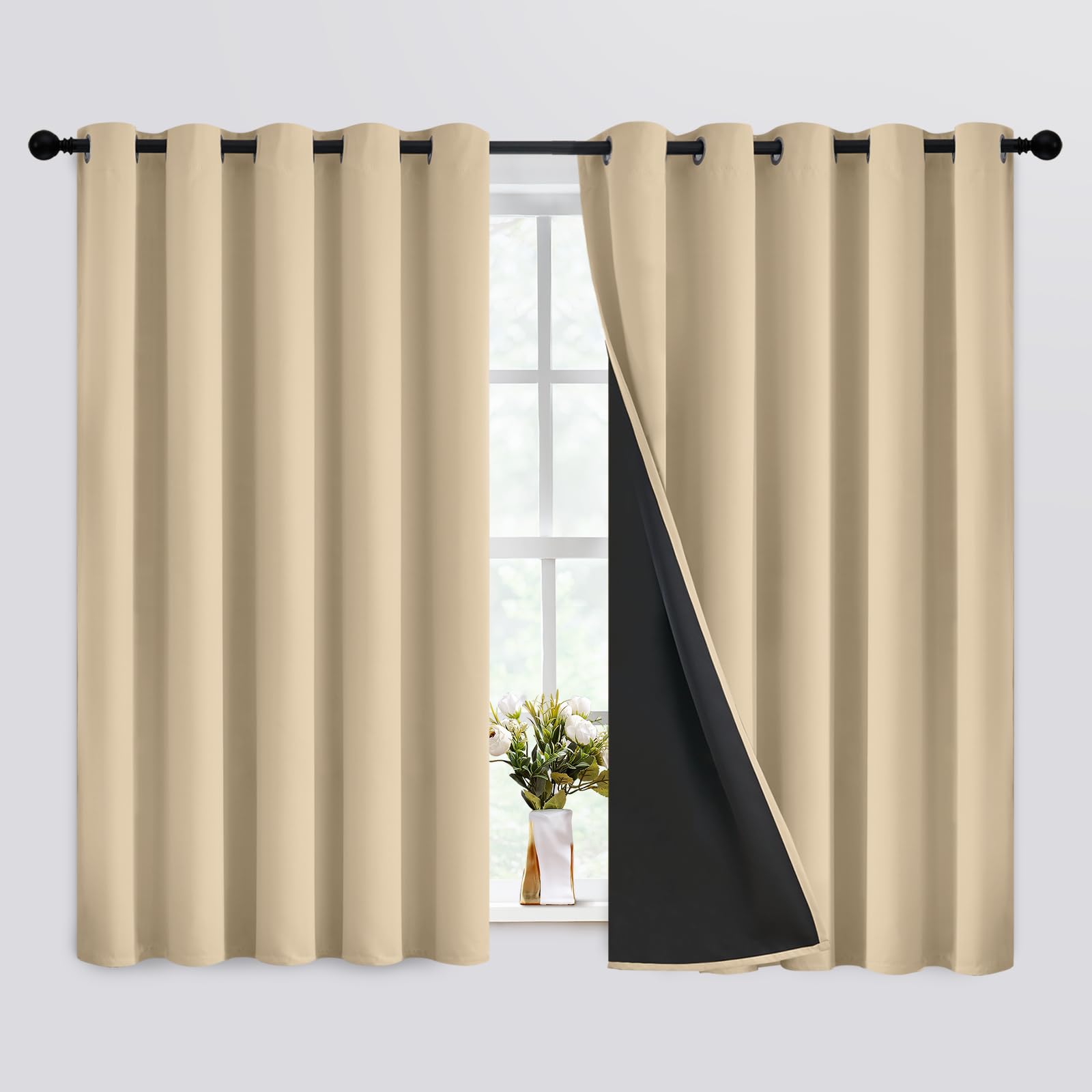 Simplehome 100% Blackout Curtains For Bedroom,Thermal Insulated Beige Grommet Window Drapes Room Darkening Curtains For Living R