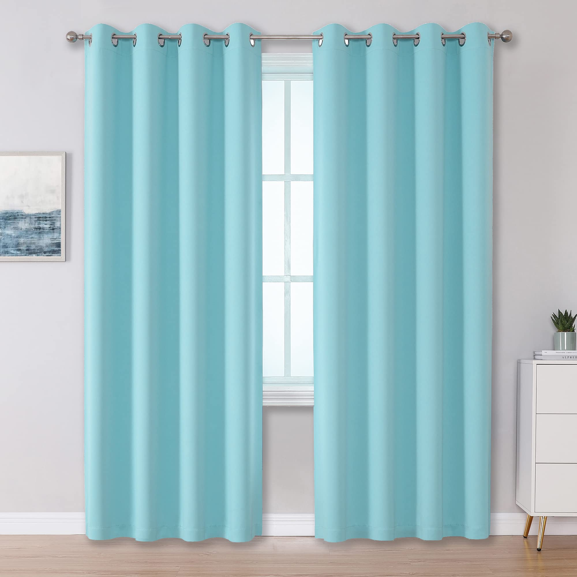 Dualife Aqua Colored Curtains 84 Inch Length Blue Bedroom Curtains For Girls Kids Nursery, Grommet Blackout Curtain Panels Windo