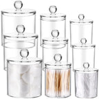 9 Pack Acrylic Holder Dispenser Plastic Apothecary Jars with Lids for Cotton Ball, 10/22/39 oz Clear Plastic Storage Jars Floss 