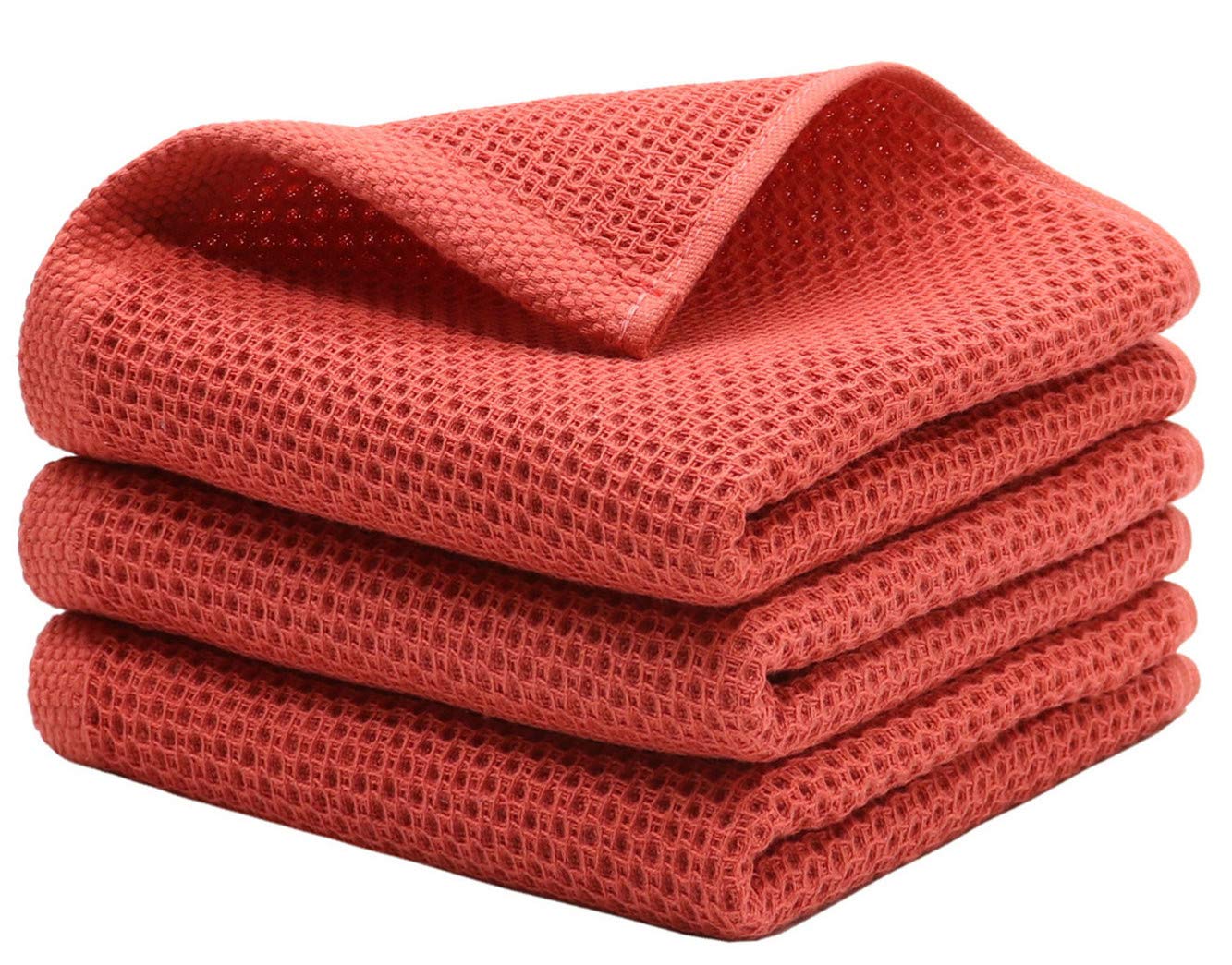 Mias Dream Cotton Hand Towel Waffle Weave Kitchen Tea Towels, Soft and Absorbent Gym Bath Washcloths, 13x28 Inch 3 Pack (Brick 