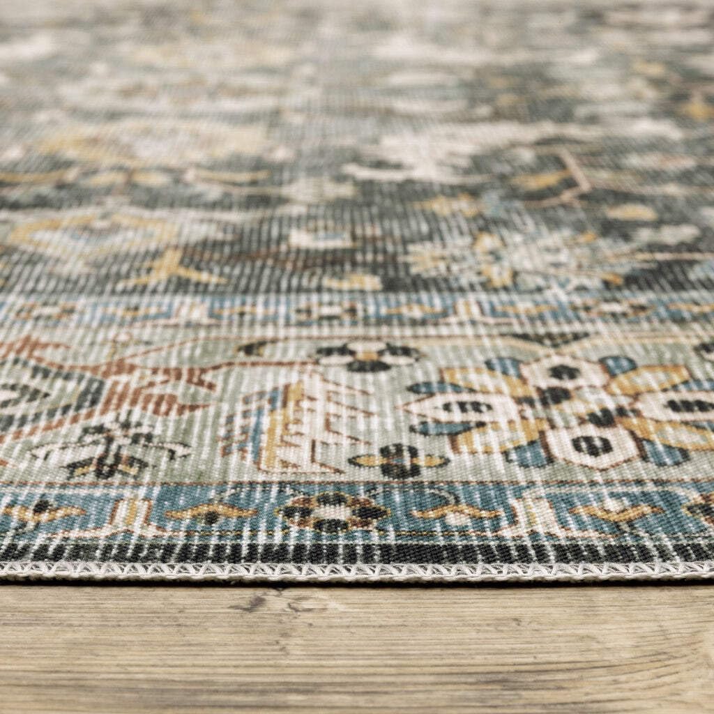 HomeRoots 510405 7 x 10 ft. Gray Charcoal Gold Brown Ivory Pale Sage & Light Blue Oriental Printed Stain Resistant Non Skid Rectangle Area Rug