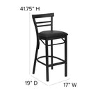 Flash Furniture HERCULES Series Black Two-Slat Ladder Back Metal Restaurant Barstool - Black Vinyl Seat