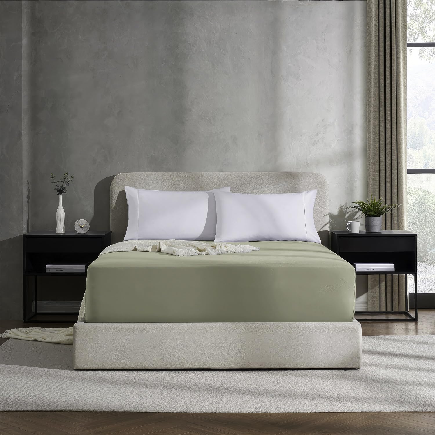 Nestl Olive Green California King Fitted Sheet, Extra Deep Pocket, 1800 Microfiber, Ultra Soft, Fits Up To 24 Inch Mattress