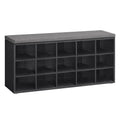 VASAGLE Shoe Bench with Cushion, Storage Bench with Padded Seat, Entryway Bench with 15 Compartments, for Bedroom, 11.8 x 41.3 x