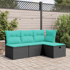 vidaXL Patio Stool with Outdoor Ottoman Storage, Black Poly Rattan, Blue Cushion, UV-Resistant, Waterproof Cover- 21.7"x21.7"x14.6"
