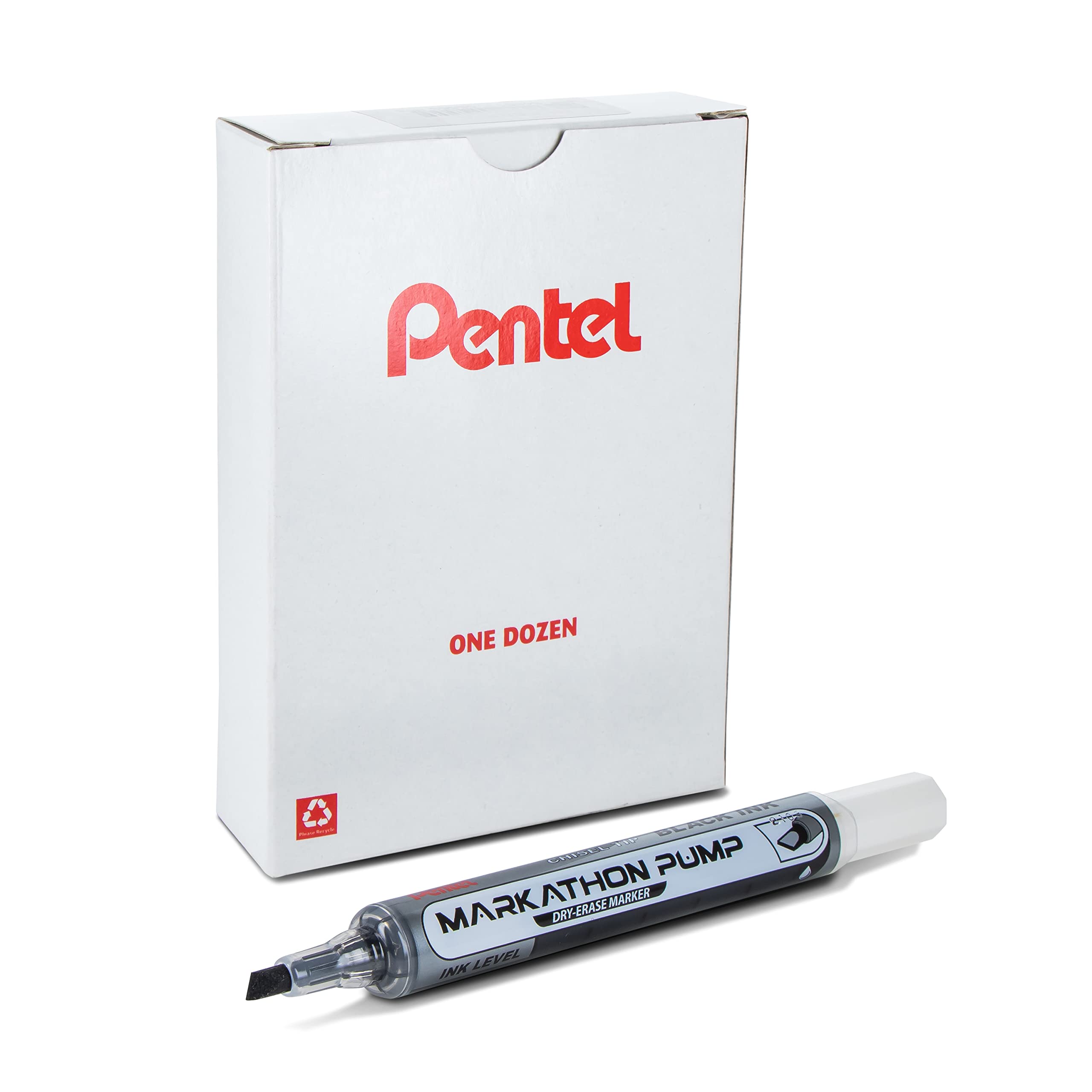 Pentel Markathon Pump Dry Erase Marker, Chisel Tip, Black Ink, 12 Pack (Mwl6Sx-A)